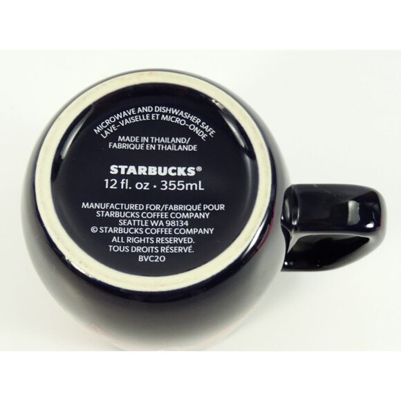 2020 Starbucks Christmas Mug Pointsettias Floral Red Dark Blue 12oz Siren Logo - Picture 7 of 8